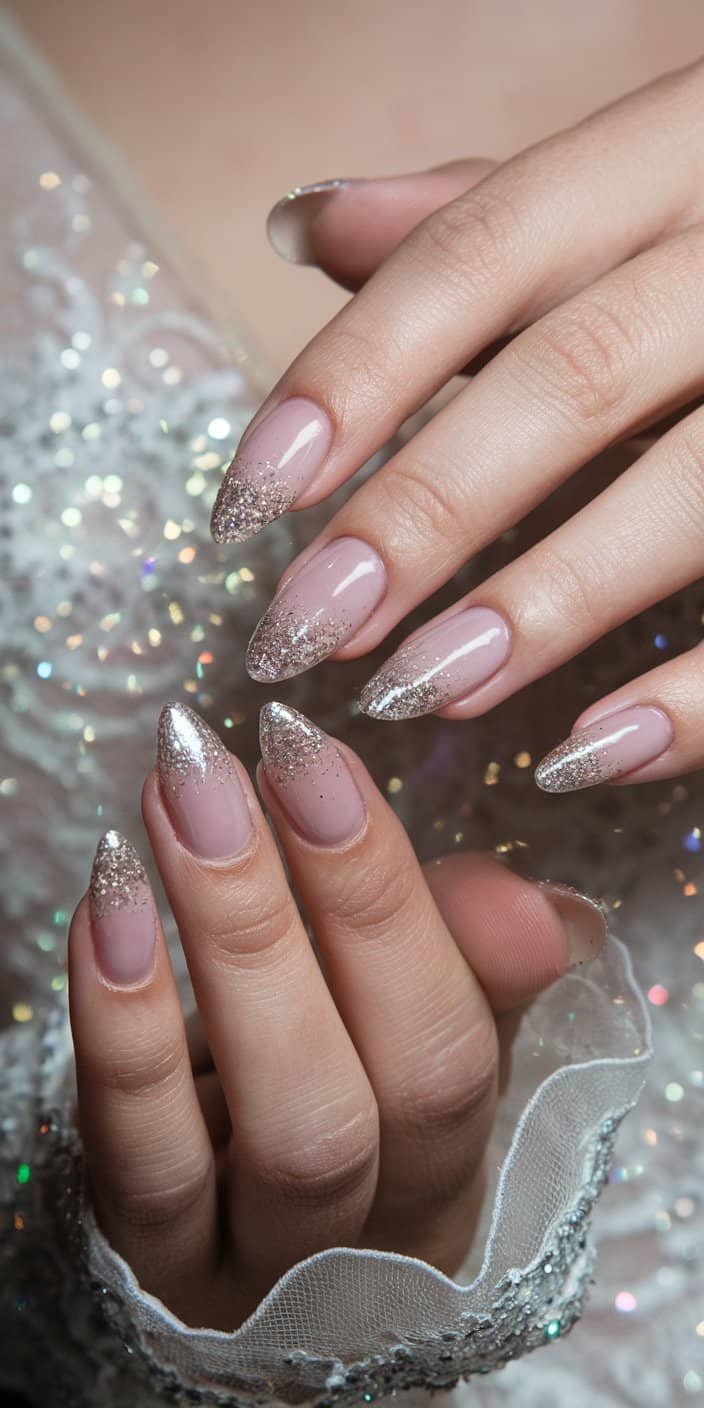 Chic minimalist floral manicure offering a polished yet whimsical look for brides who love subtle nail art.