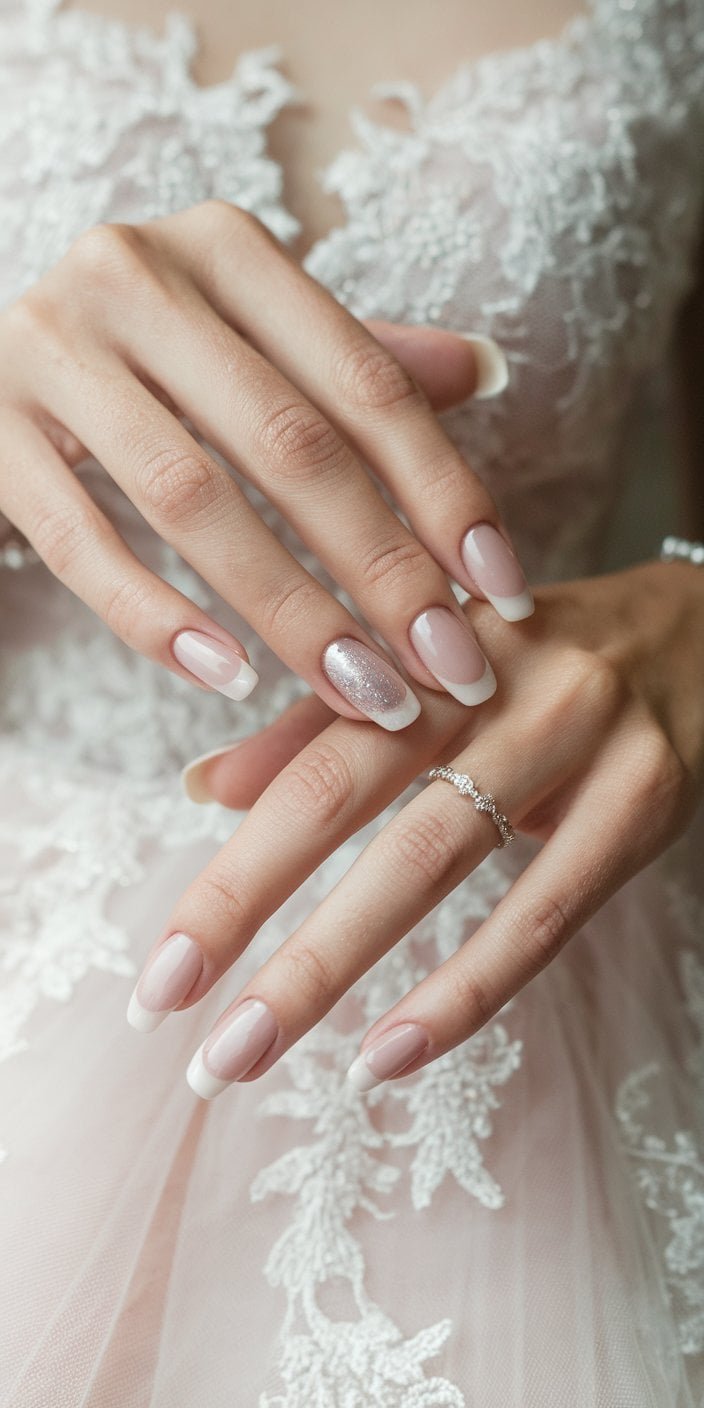 Elegant sheer pink manicure ideal for daytime weddings with soft, romantic color palettes.