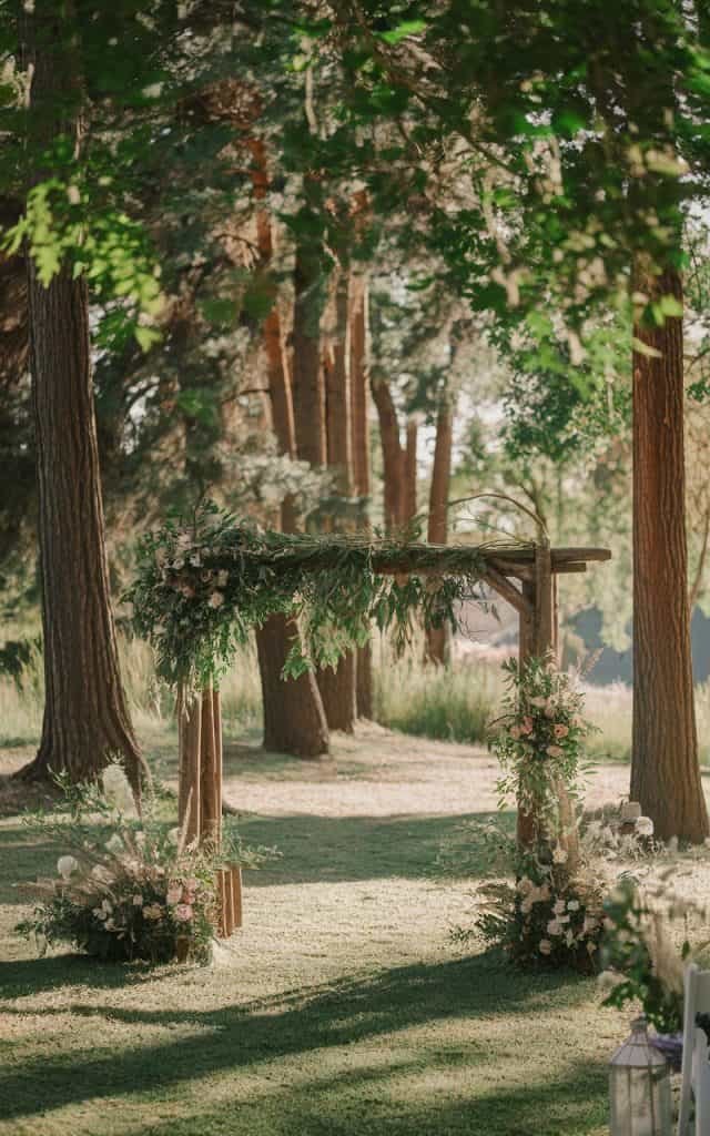Effortlessly romantic Wedding Arch Flowers with wildflowers, herbs, and flowing greenery, creating a natural, bohemian vibe.
