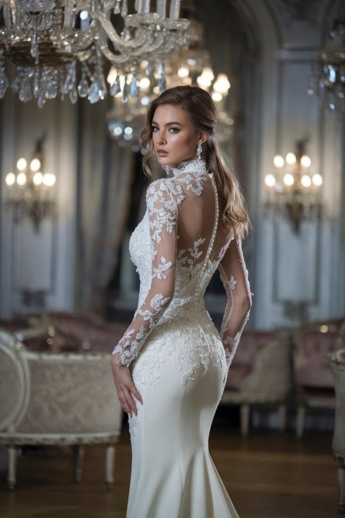 Sophisticated Valentine's Day dress: Form-fitting lace dress with romantic details for special evening