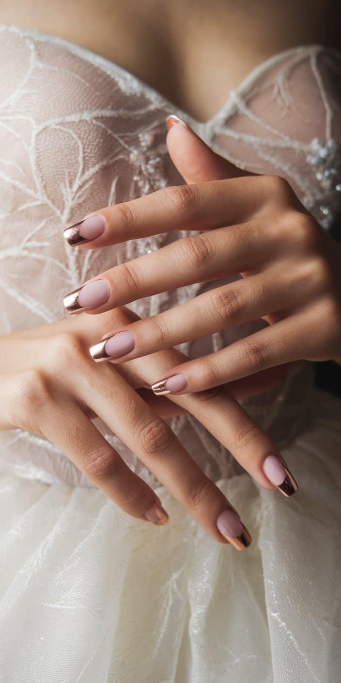 Sophisticated French manicure incorporating a reversed style with accent colors near the cuticle for a unique look.