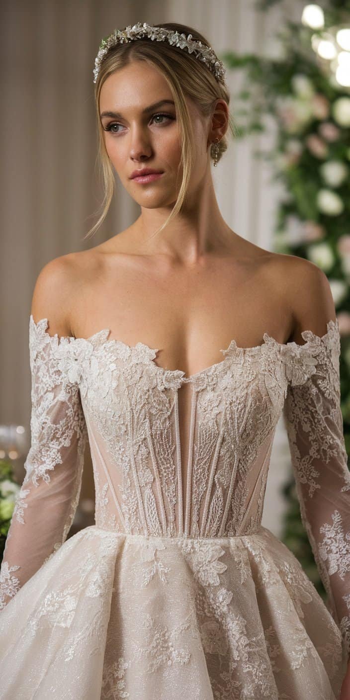 Beautiful trumpet wedding dress featuring lace detailing over a tailored silhouette, perfect for brides who adore elegant trumpet wedding dresses.