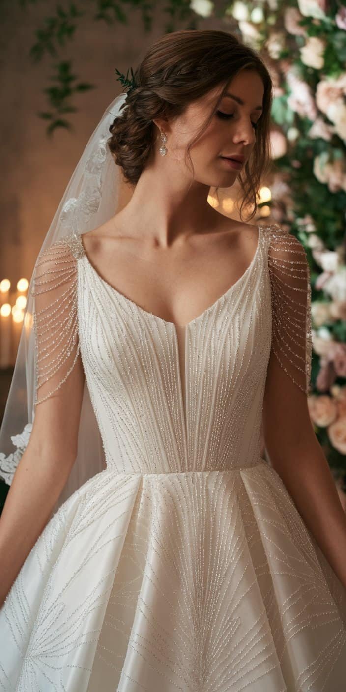 Romantic trumpet wedding dress in lace, merging delicate overlays with a classic trumpet silhouette for dreamy trumpet wedding dresses.