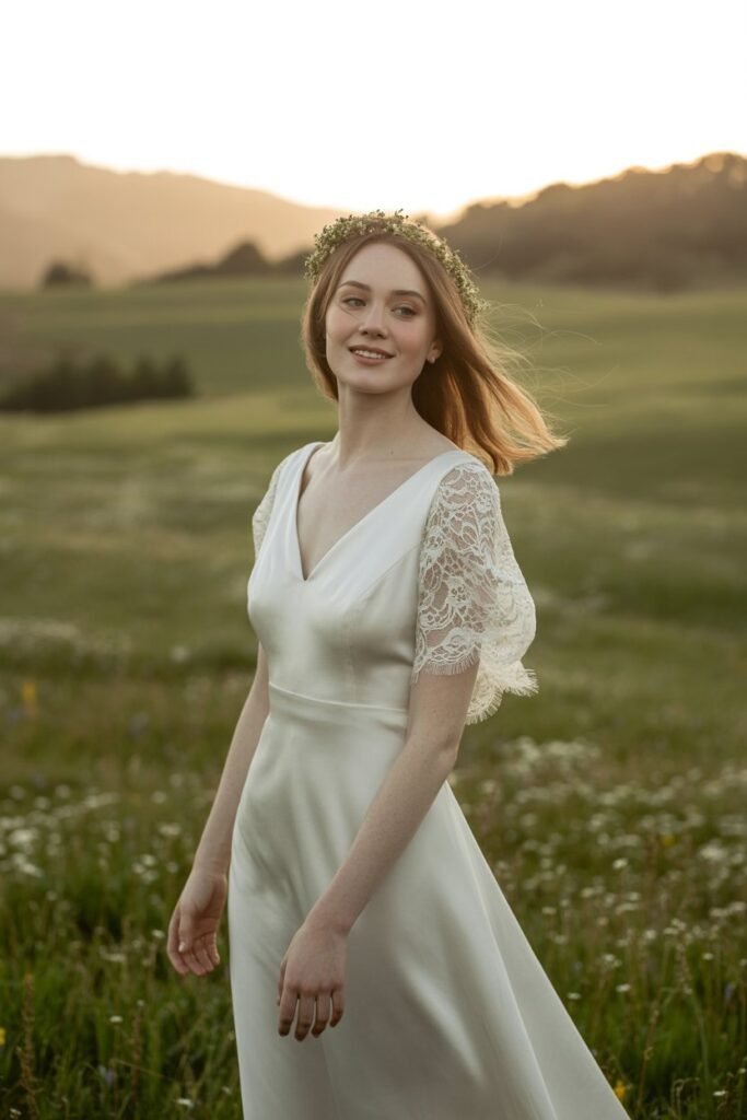 Eco-conscious brides and versatile styling, Satin gown with detachable sleeves, Sustainable satin blend, Floor-length, XXS-XL, Gentle machine wash